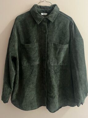 Ardene Forest Green Corduroy Button-Down Shirt Jacket | Medium